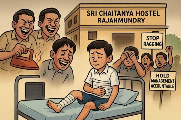 రాజమండ్రి శ్రీచైతన్యలో ర్యాగింగ్ భూతం – ఇస్త్రీ పెట్టెతో ఒళ్ళు కాల్చిన సీనియర్లు