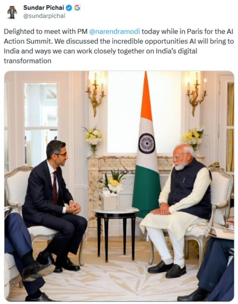 Sunder Pichai met Modi and discussed about AI in India